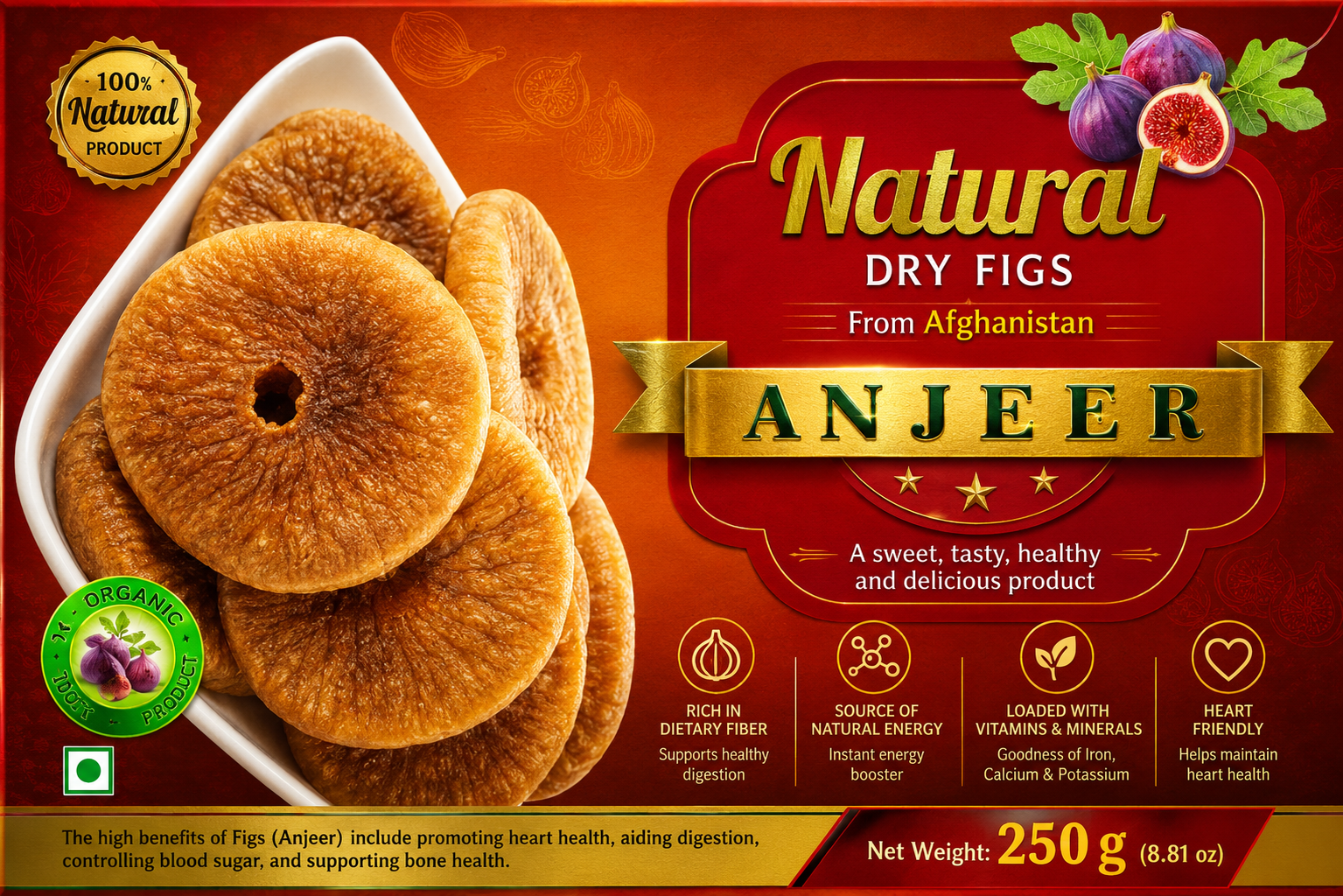 Natural Dry Figs Anjeer From Afghanistan 250g Code5001