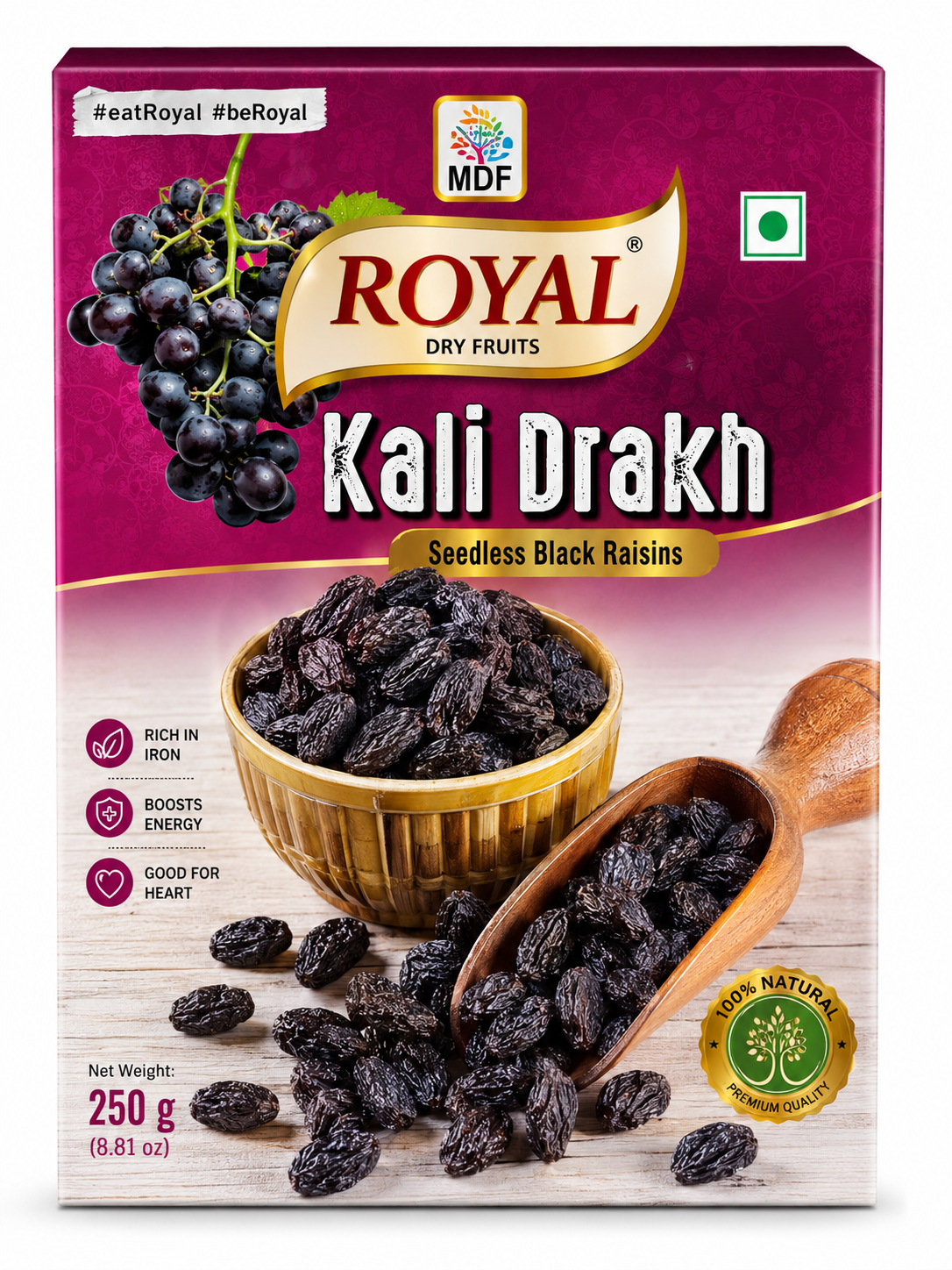 Royal Dry Fruits Kali Drakh Seedless Black Raisins 250g Code5001