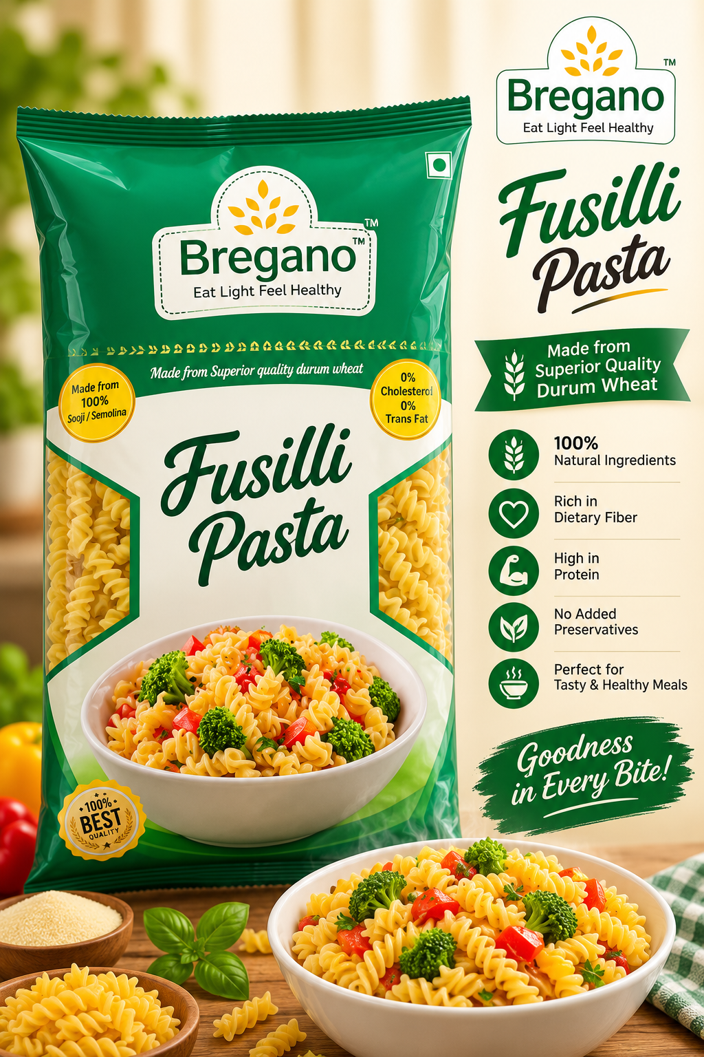 Bregano Fusilli Pasta 400g Code 5001