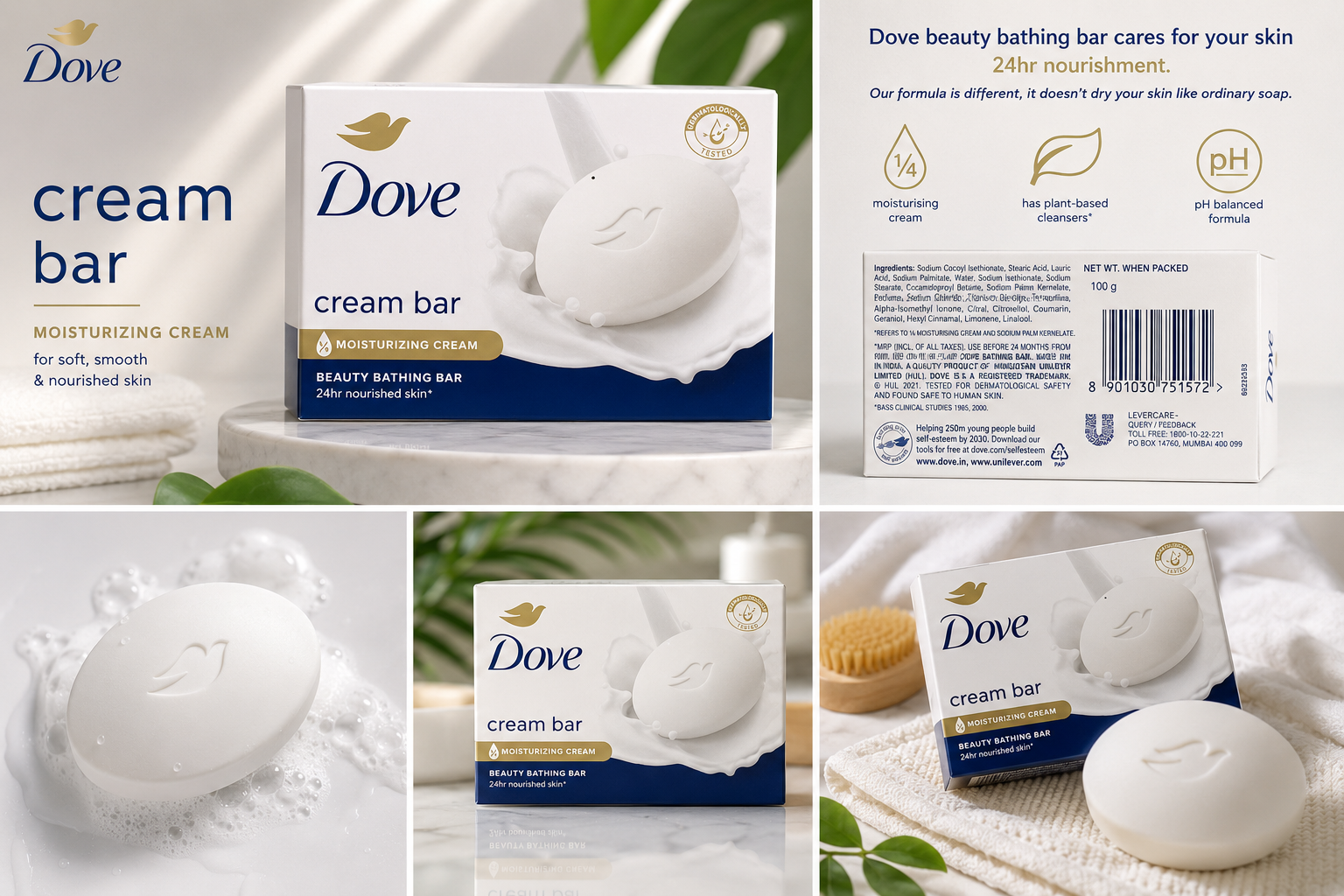 Dove Cream Bar - Moisturizing Cream Beauty Bathing Bar 24hr Nourished Skin