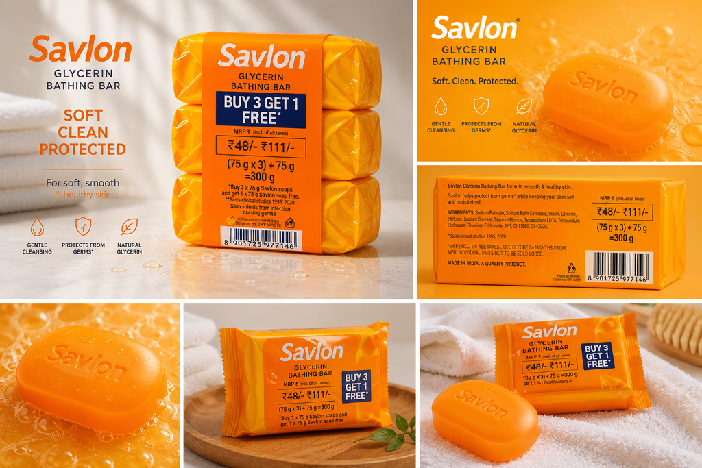 Savlon Soap - Infused with Glycerin for Soft & Moisturized Skin (Pack of 4)