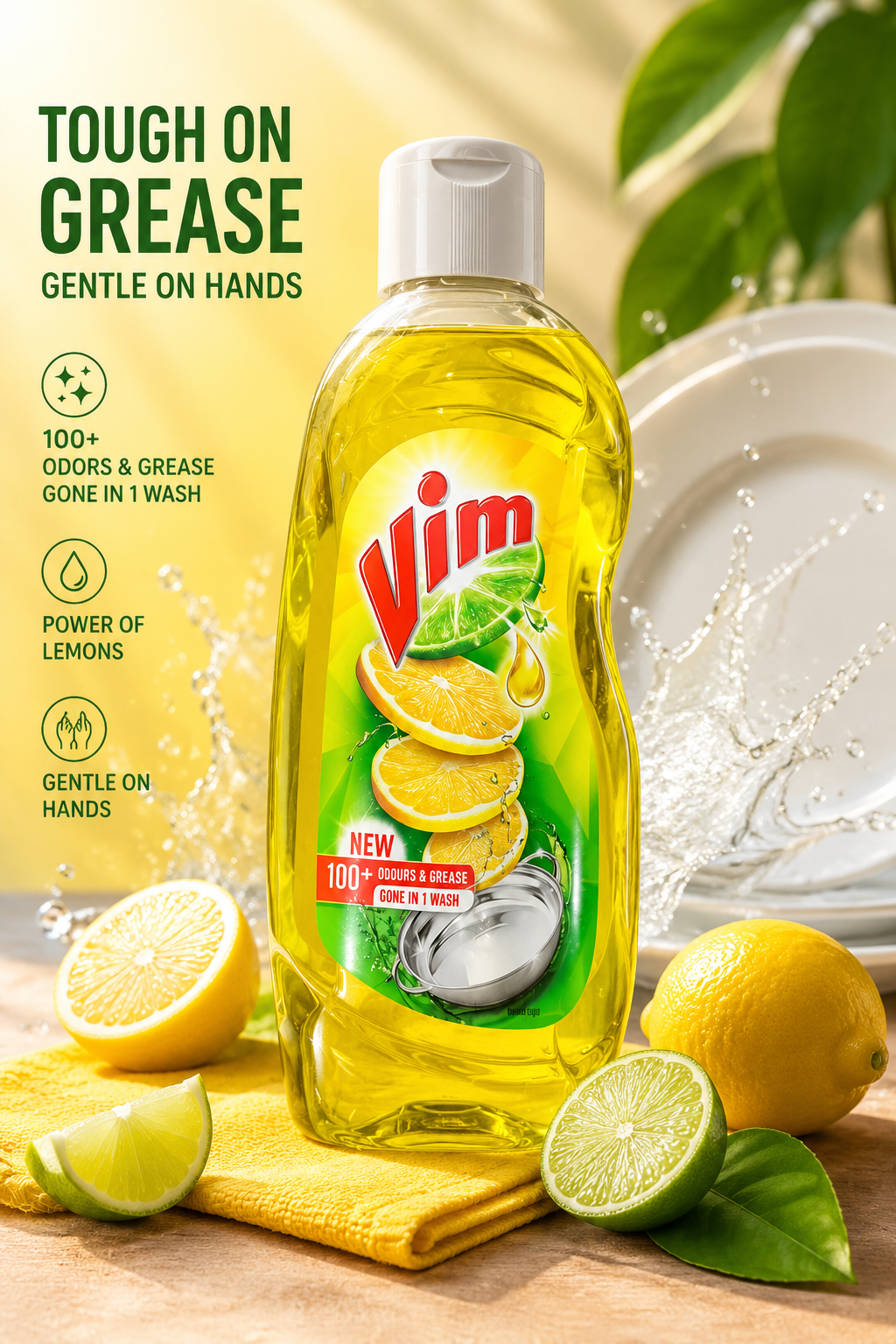 Vim Dishwash Liquid - 100+ Odours & Grease Gone in 1 Wash