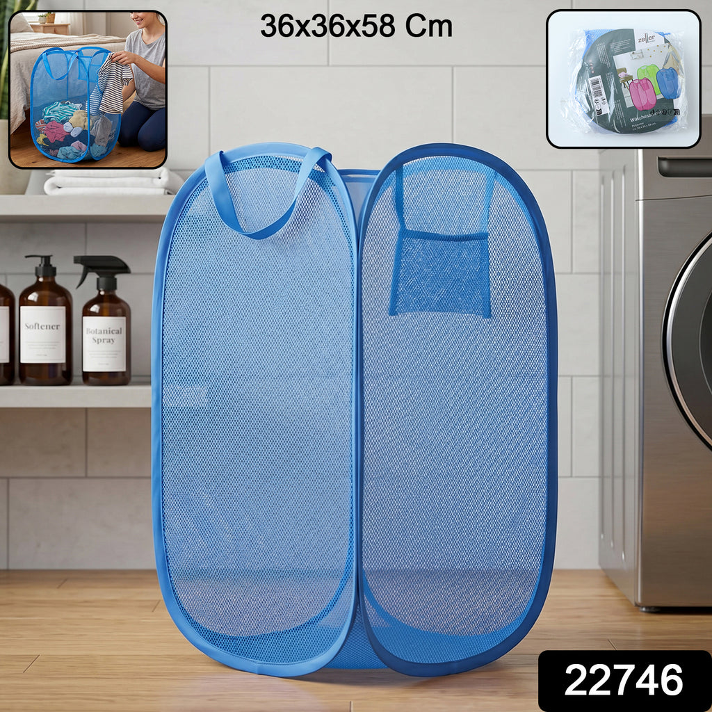 Foldable Mesh Laundry Basket With Handles Large Clothes Hamper (1 Pc36x36x58cm)