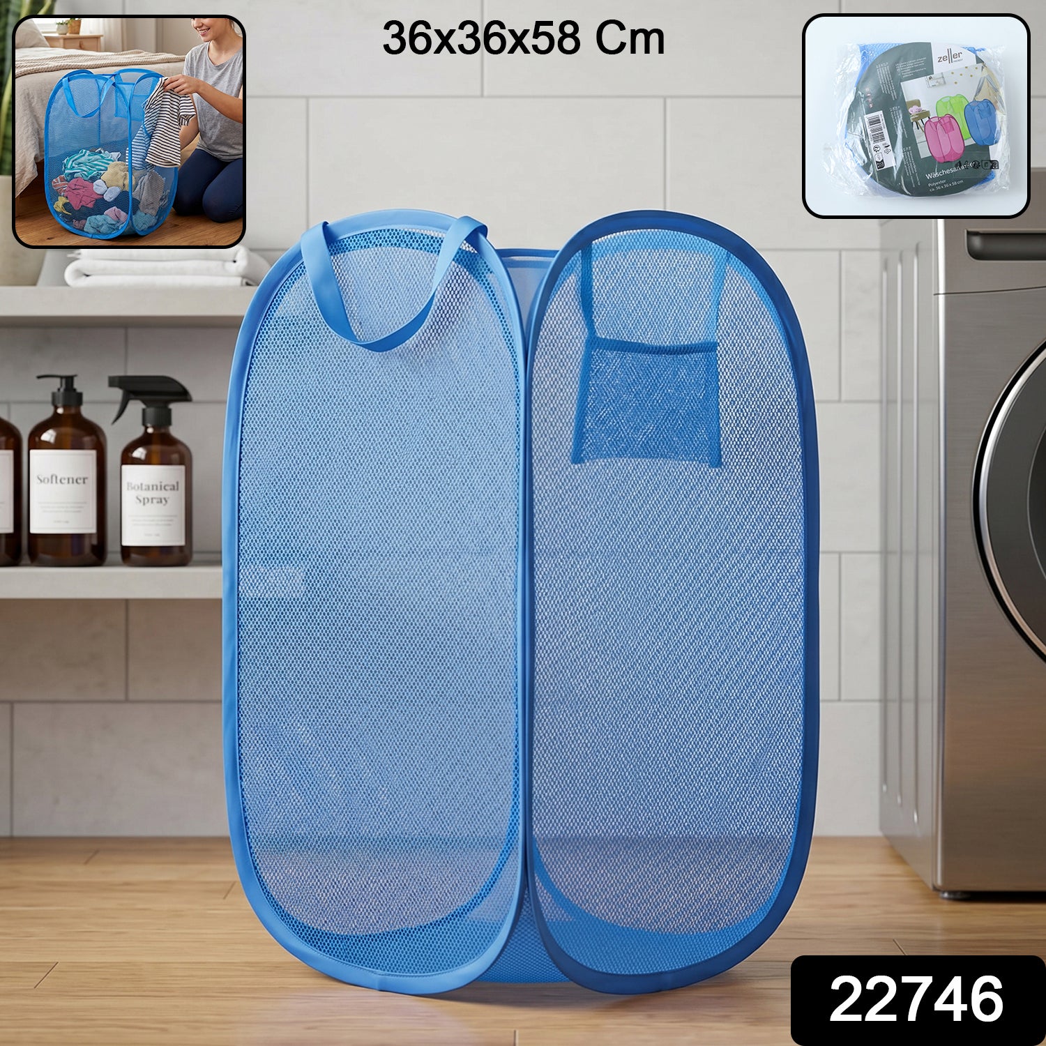 Foldable Mesh Laundry Basket With Handles Large Clothes Hamper (1 Pc36x36x58cm)