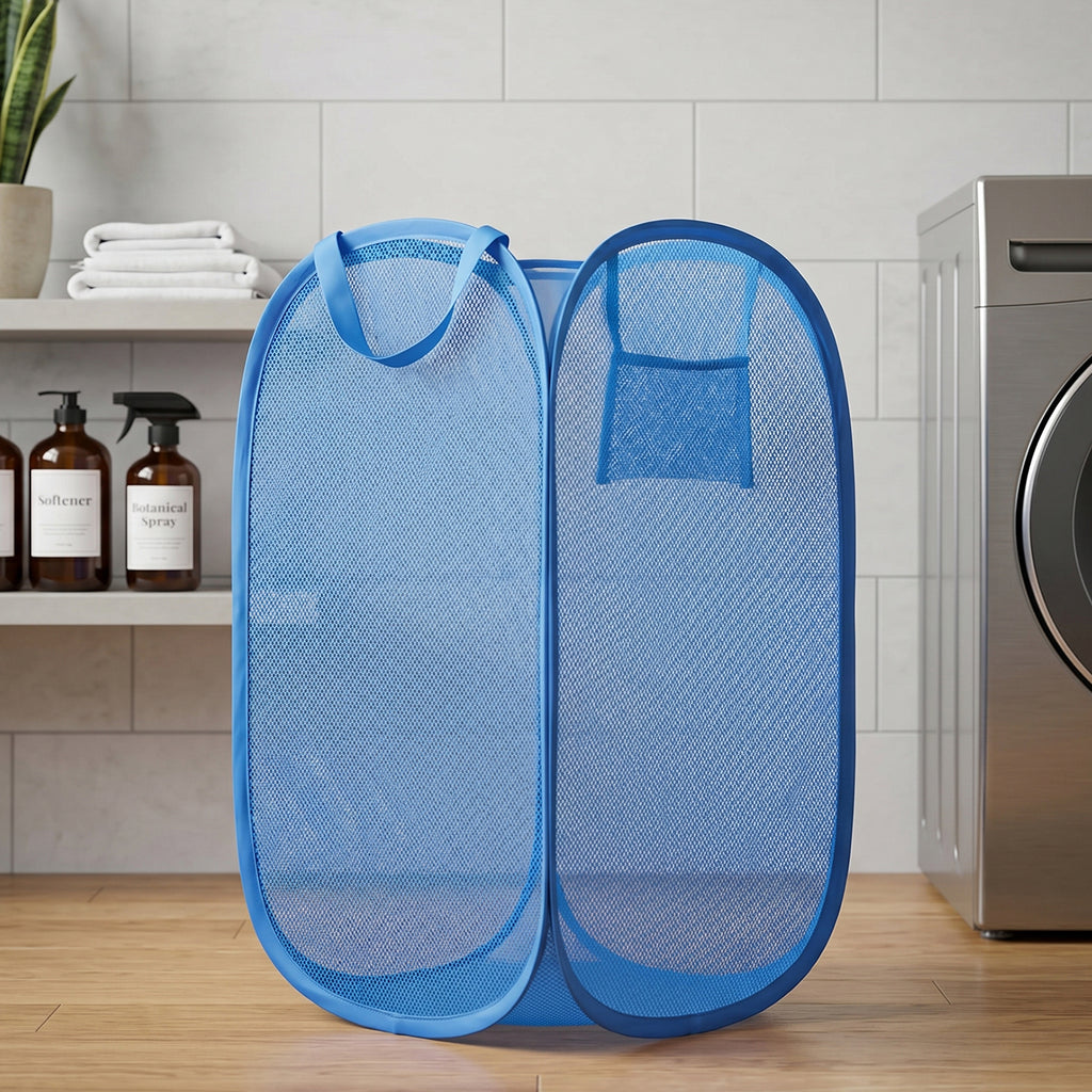 Foldable Mesh Laundry Basket With Handles Large Clothes Hamper (1 Pc36x36x58cm)