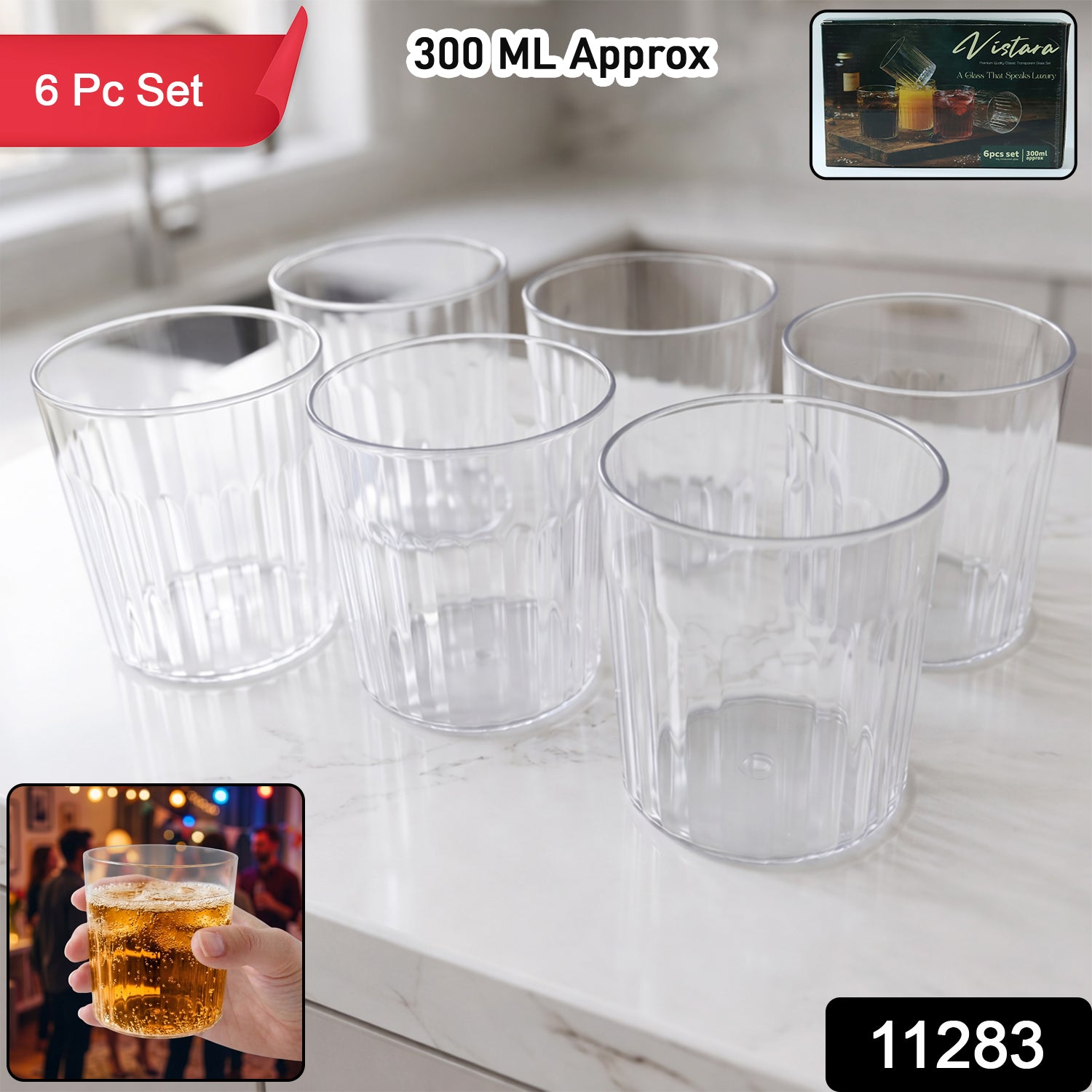 Premium Transparent Drinking Glass Set (6 Pc Set 300 Ml Approx) – i m b ...