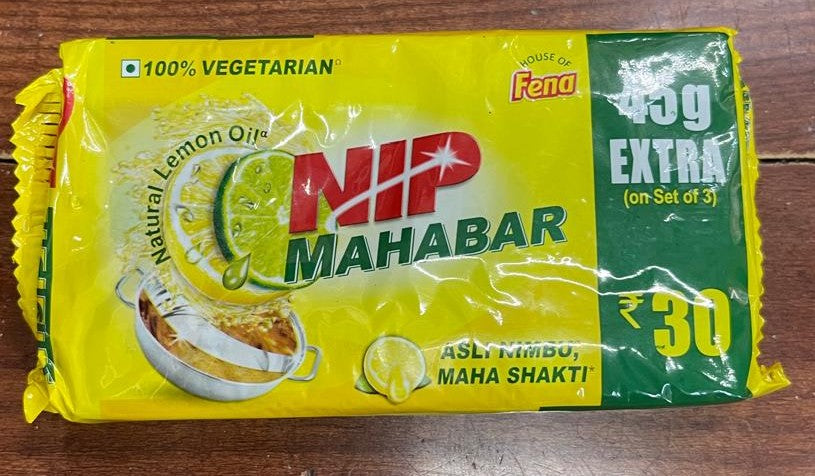 Fena NIP Mahabar Dishwash Bar - Natural Lemon Oil, 45g Extra (Set of 3)