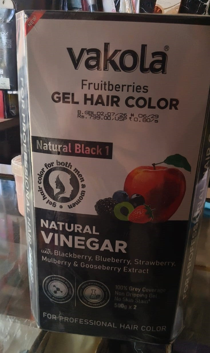 Vakola Fruitberries Gel Hair Color Natural Black 1 - Natural Vinegar Formula 1kg Code 5002