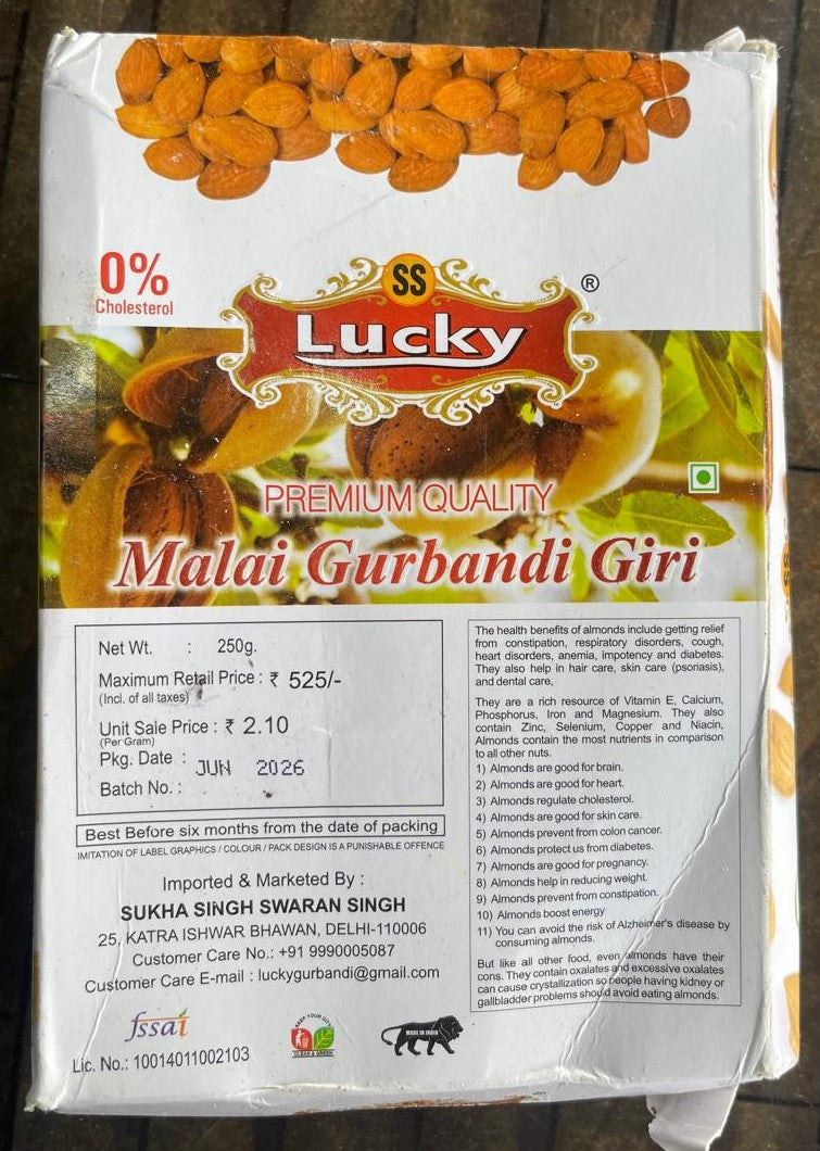 Badam Giri SS Lucky Malai Gurbandi Giri Almonds 250g Code5001