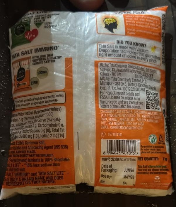 Tata Salt Vacuum Evaporated Iodised 1kg Code5001