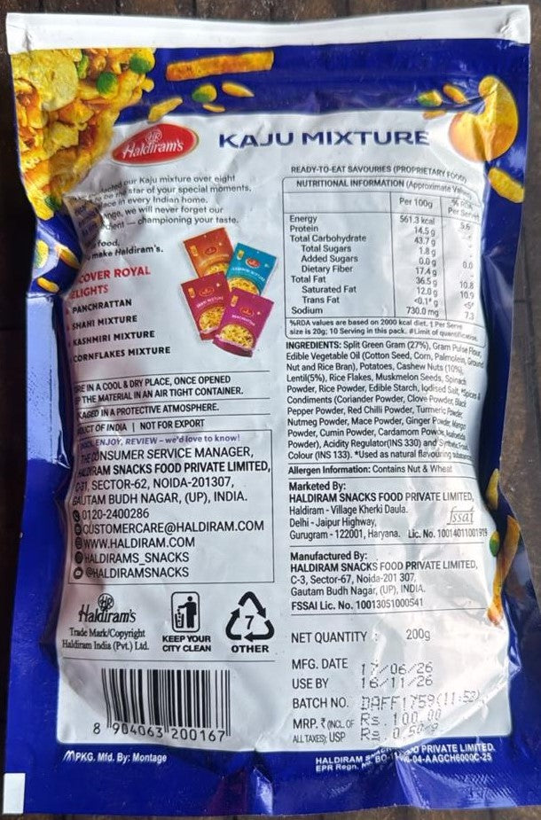 Haldiram's Kaju Mixture - Spiced Cashew Namkeen 200g Code5001