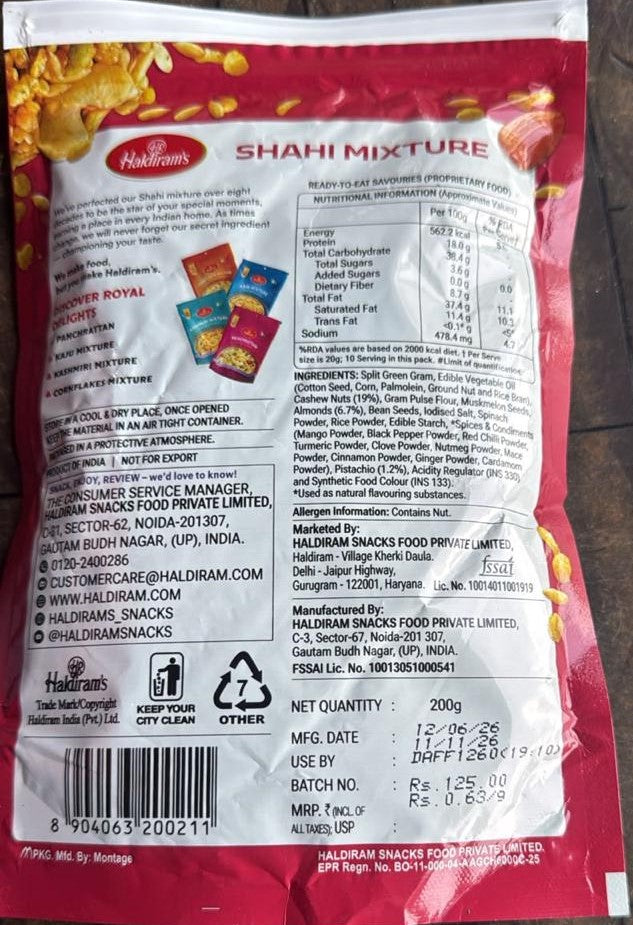 Haldiram's Shahi Mixture - Dry Fruit Namkeen 200g Code5001