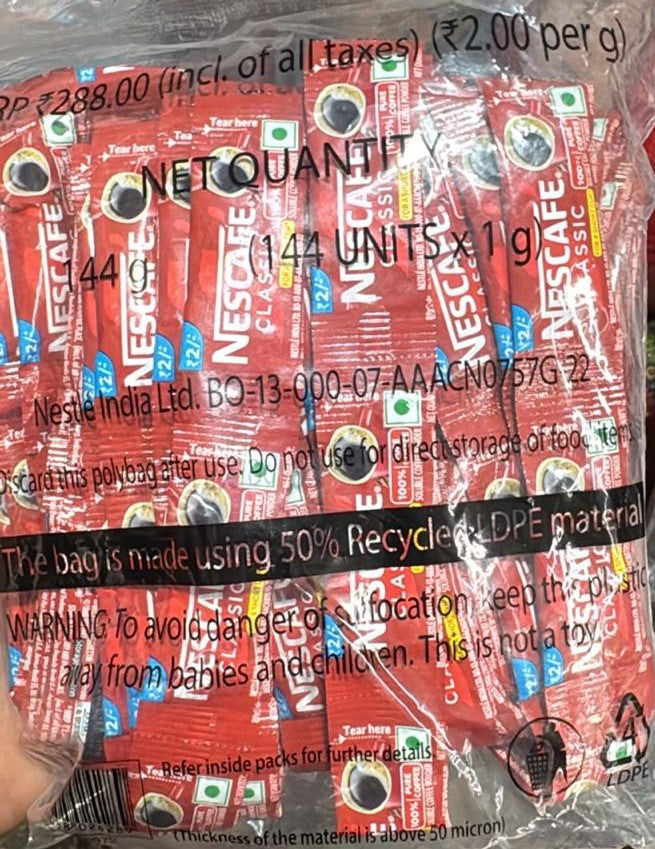 Nescafe Classic Coffee Sachets - 144 Units x 1g (1 Pack) C5001