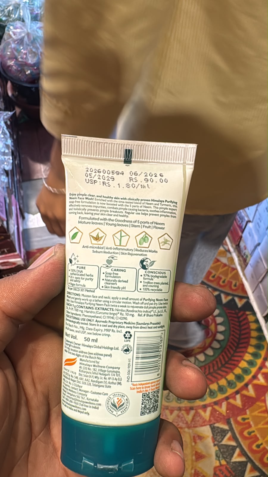 Himalaya Purifying Neem Face Wash 50 ml back label