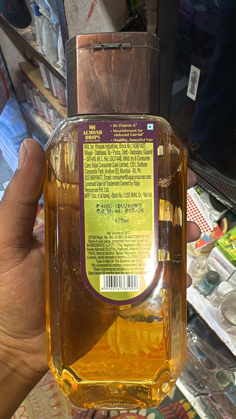Bajaj Almond Drops Hair Oil 475 ml back label