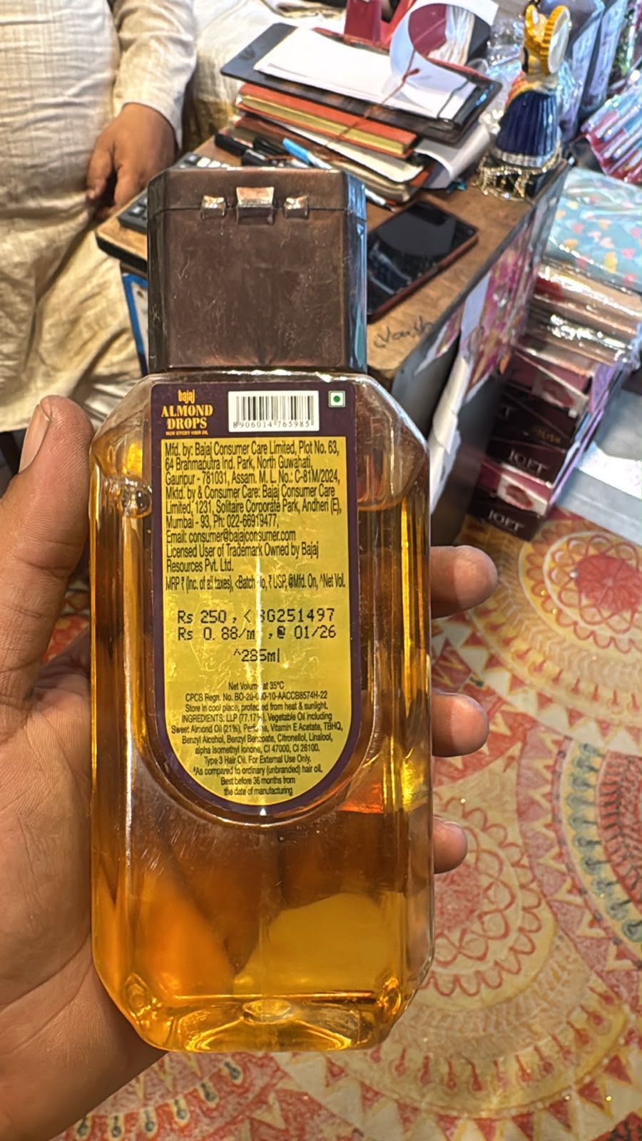 Bajaj Almond Drops Hair Oil 285 ml back label