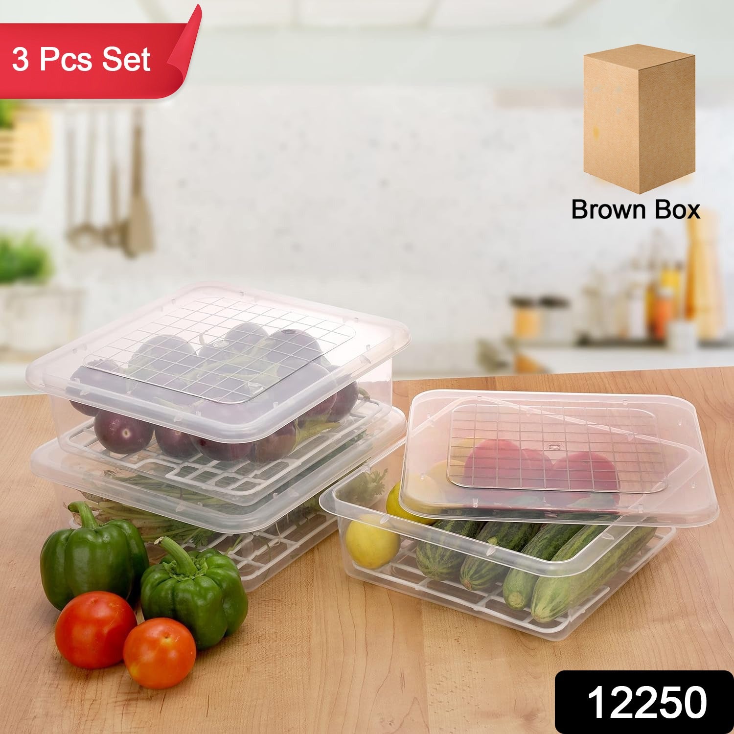 Plastic Food Storage Containers With Removable Drain Tray And Lid (3 P ...