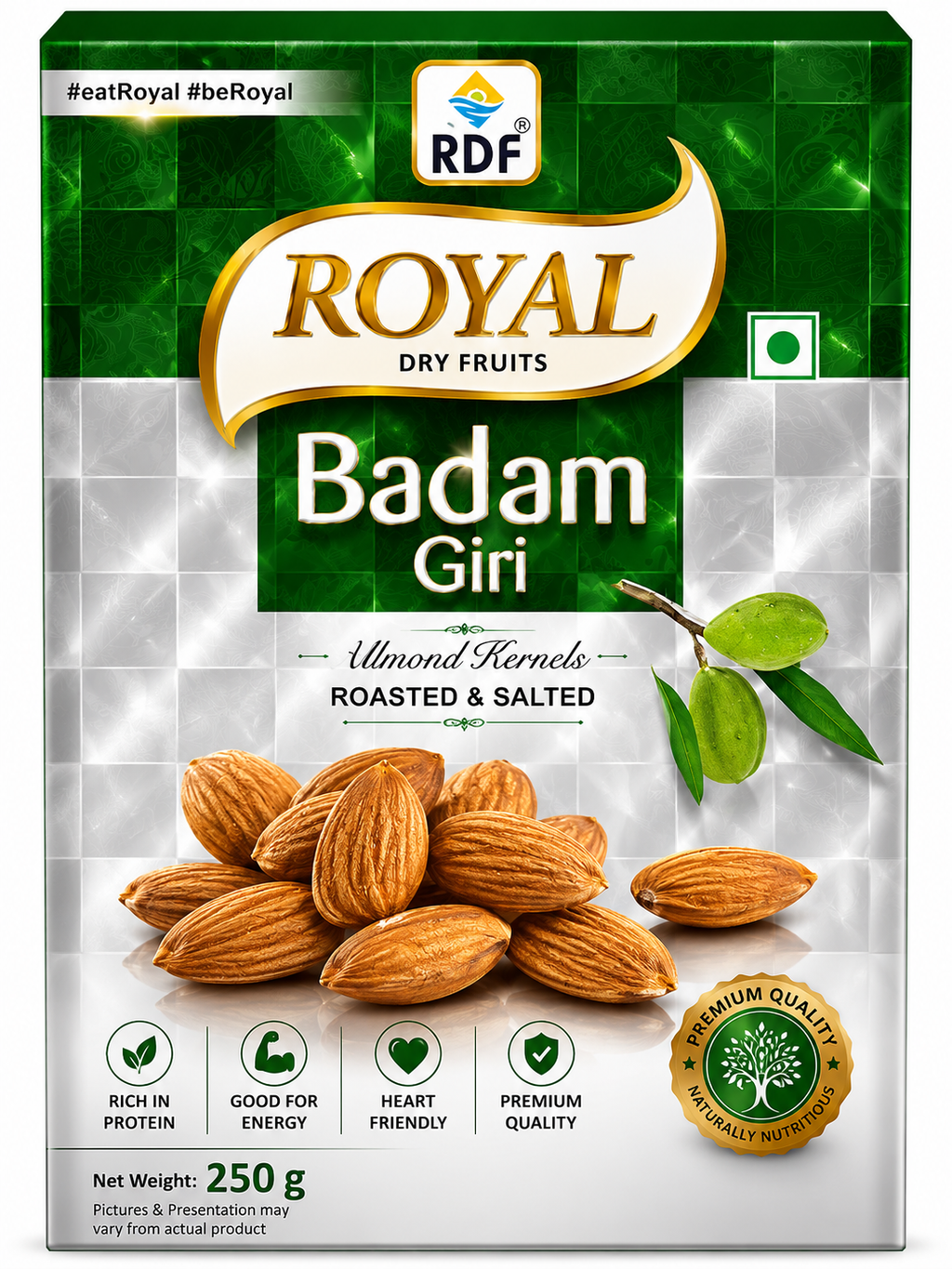 Royal Dry Fruits Badam Giri Almond Kernels Roasted & Salted 250g Code5001