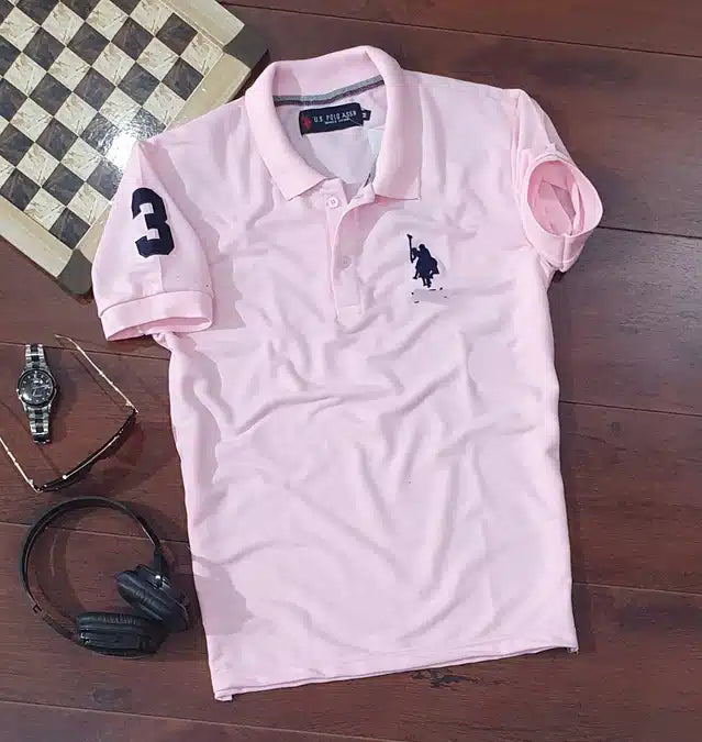 Half Sleeves Casual T-shirt for Men (Pink, XXL)