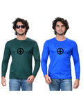 Cotton Blend Round Neck Printed T-Shirt for Men (Green & Blue, S) (Pack of 2)