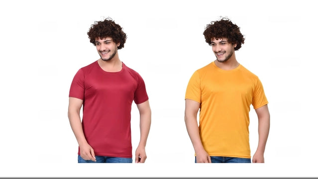d NeRounck Solid T-Shirt for Men (Maroon & Yellow, S) (Pack of 2)