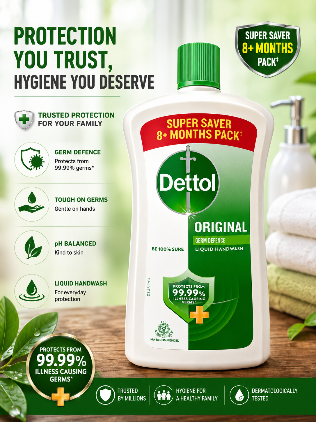 Dettol Original Germ Defence Liquid Handwash - Super Saver 8+ Months Pack