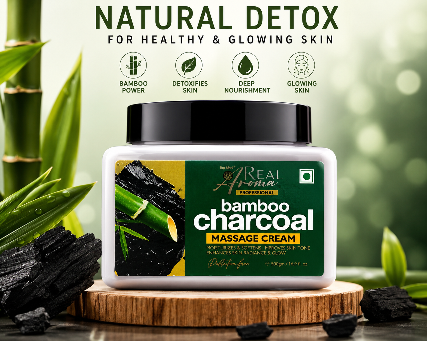 Real Aroma Professional Bamboo Charcoal Massage Cream 300g Code 5002