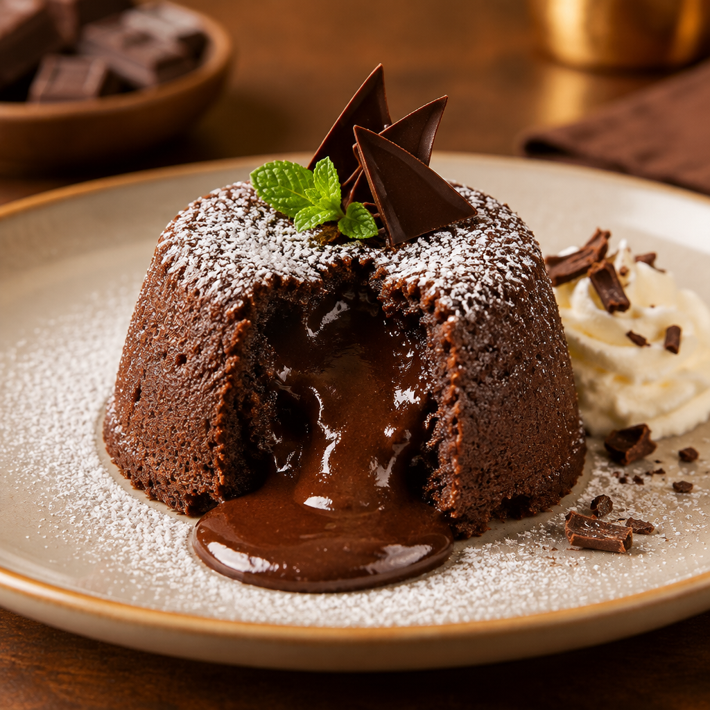 Warm chocolate lava cake with molten centre