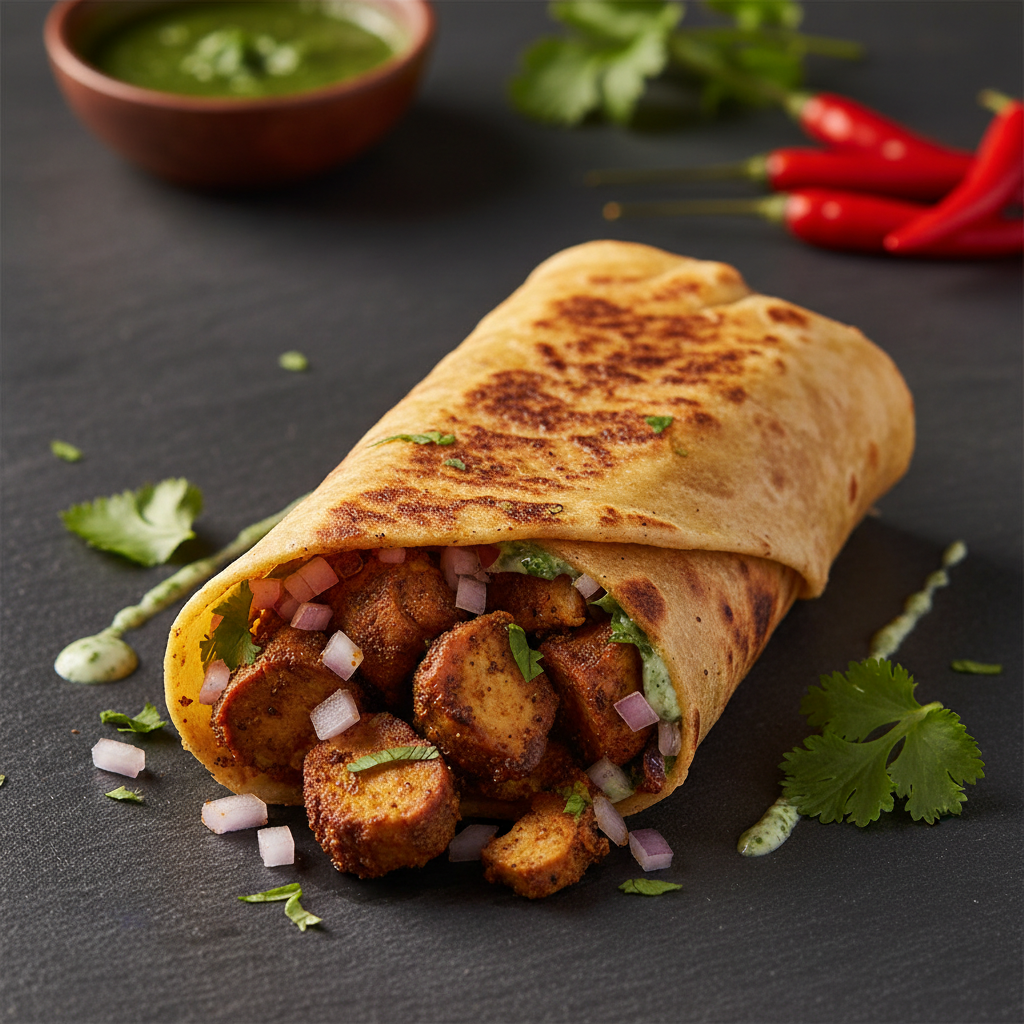Punjabi Chaap Roll with onion masala and coriander