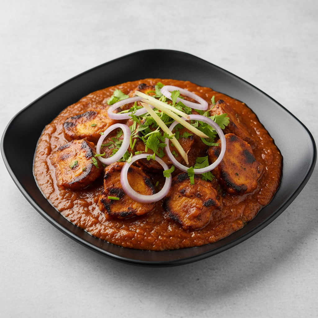 Tawa Gravy Chaap in rich onion tomato gravy with coriander and ginger