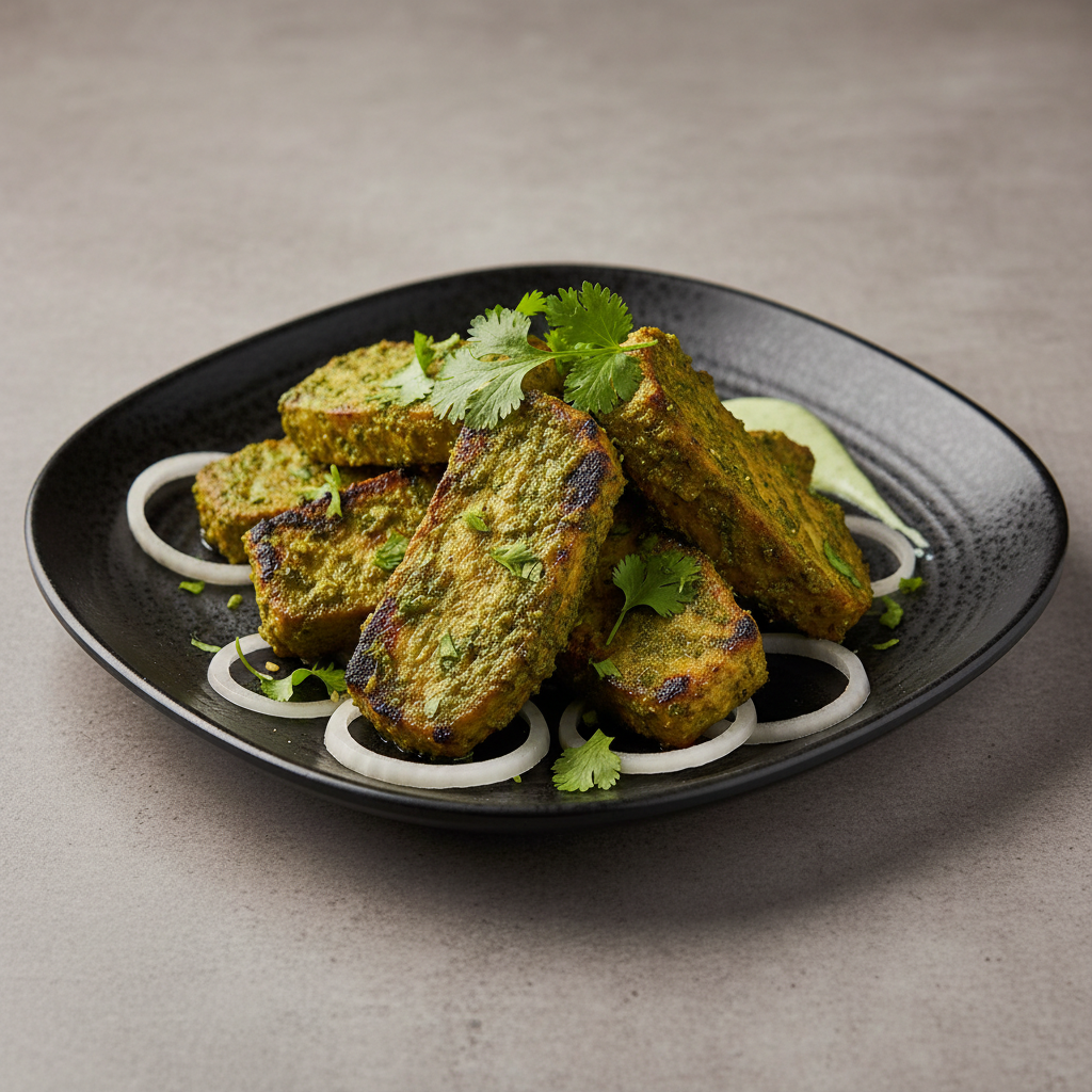 Hariyali Chaap with coriander, mint, green chili and onion
