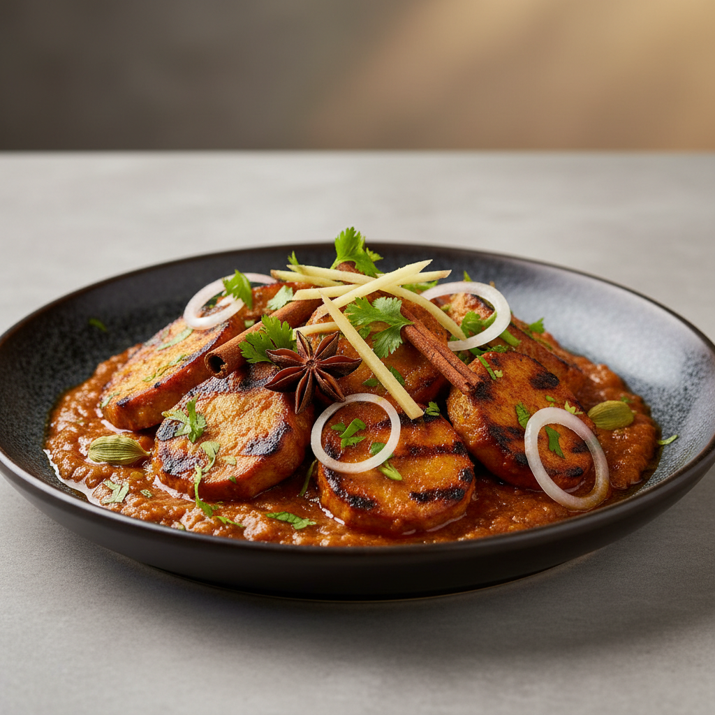 Masala Gravy Chaap in rich onion tomato gravy with coriander and ginger
