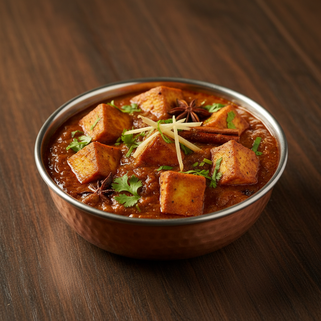 Kaleji Paneer served with roasted onion masala