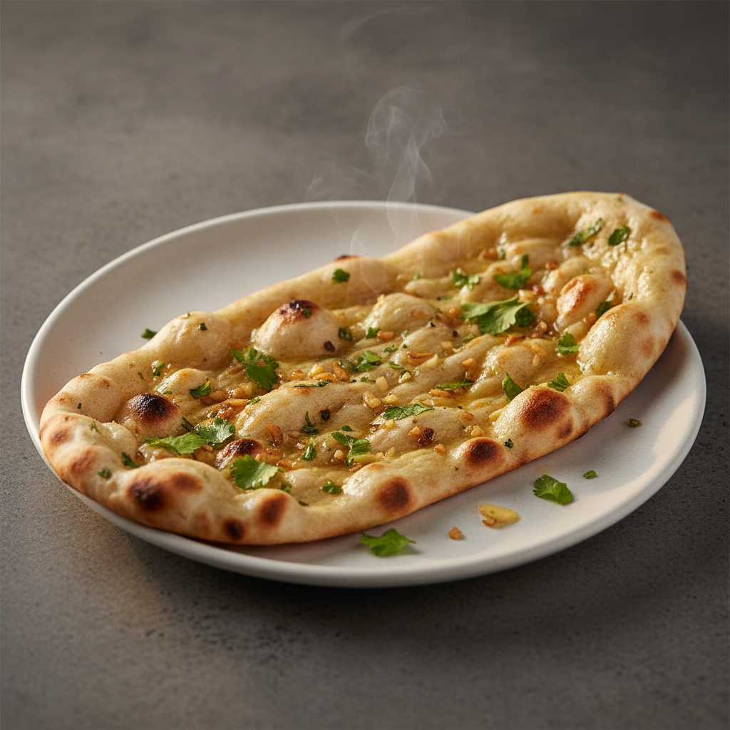 Garlic Naan with roasted garlic and coriander