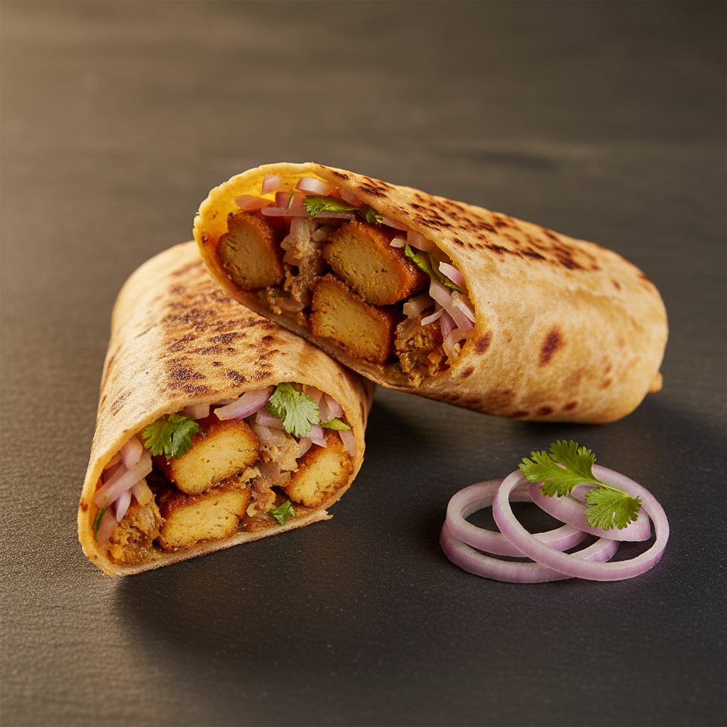 Achari Chaap Roll with pickle spices and onions