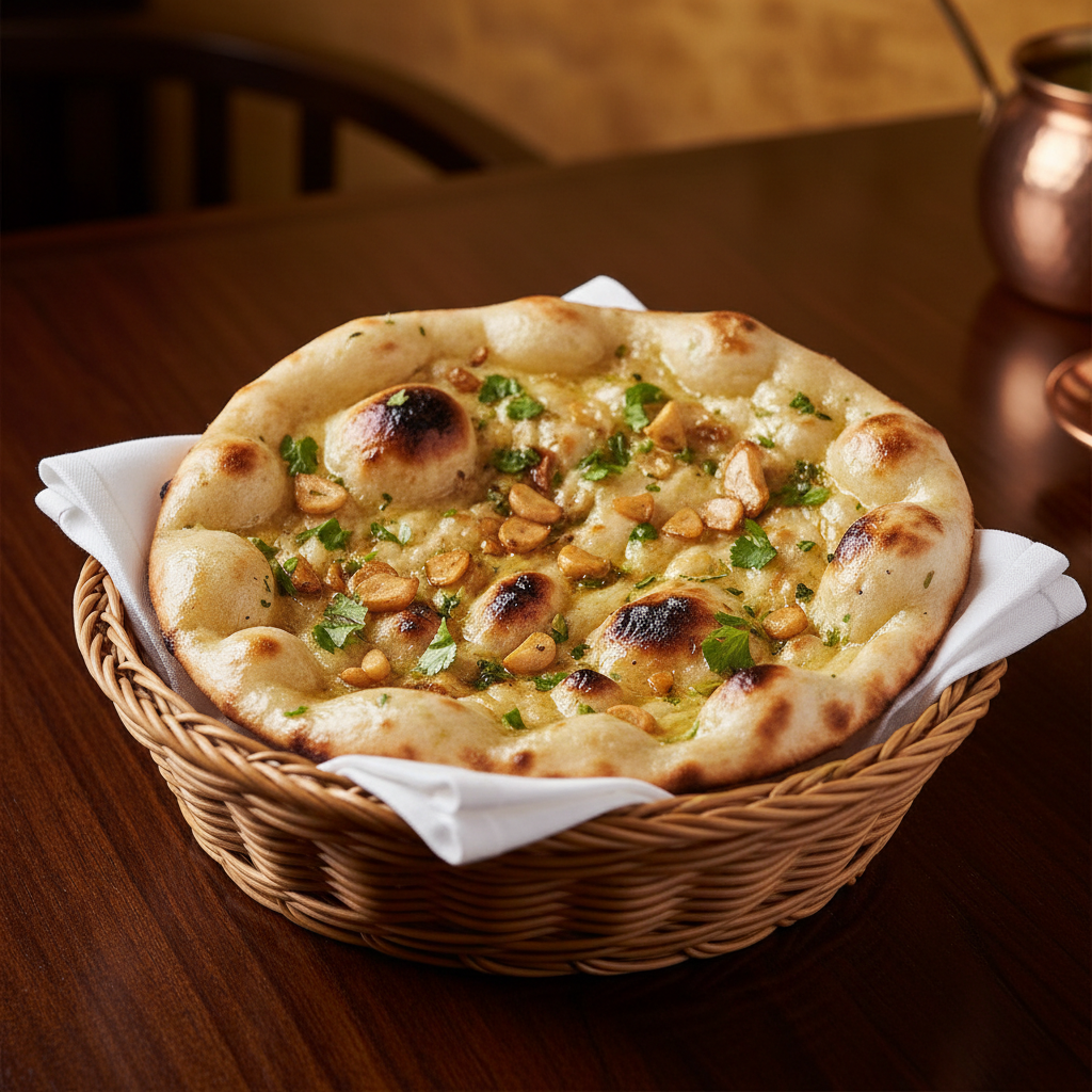 Garlic Naan with garlic butter and tandoor char