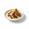 Dahi Samosa with yogurt and chutney 1 piece
