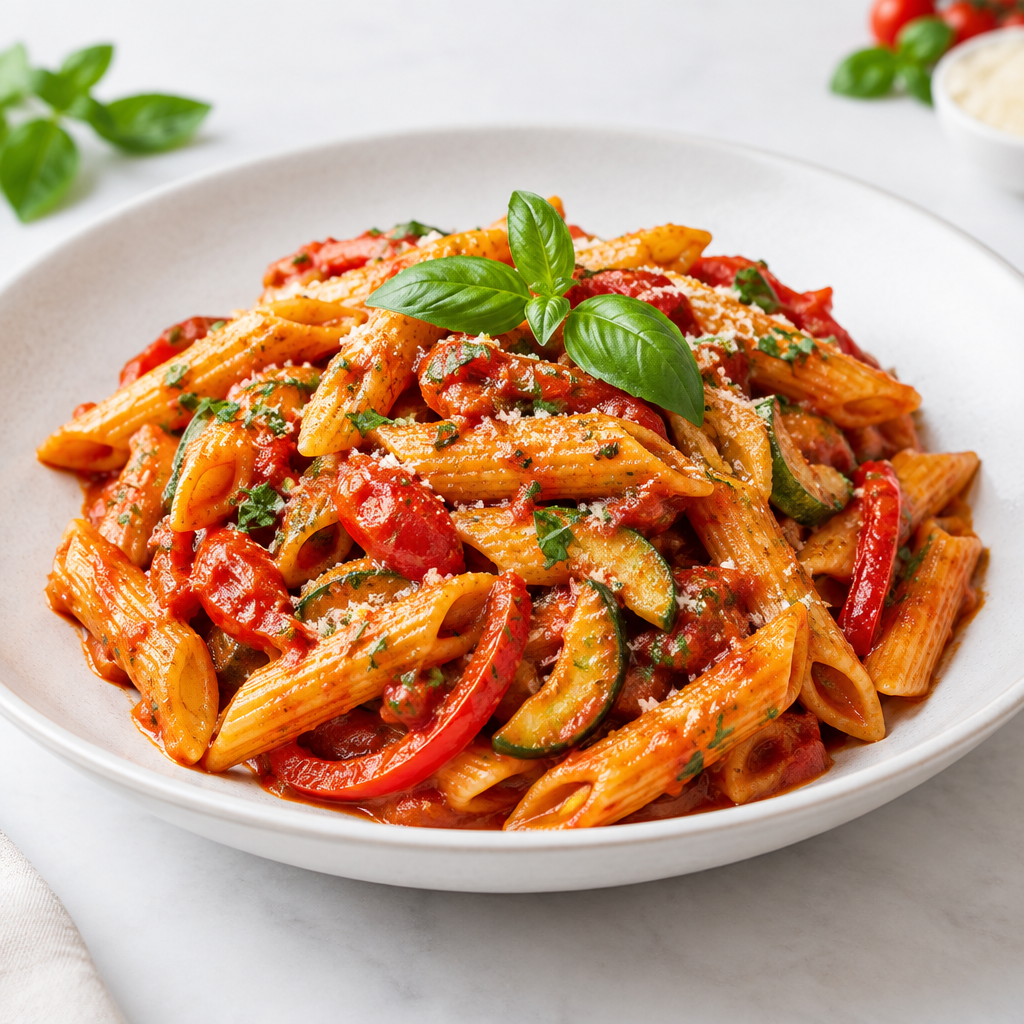 Red sauce tomato pasta with herbs