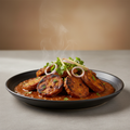 Rogan Gravy Chaap in rich red rogan-style gravy with coriander and ginger