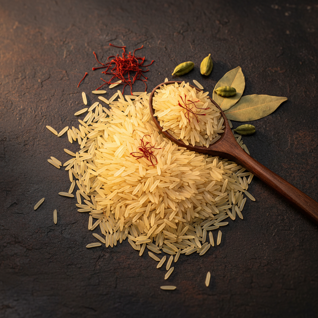 Double Chabi 1121 Golden Sella Basmati - Lifestyle Flat Lay