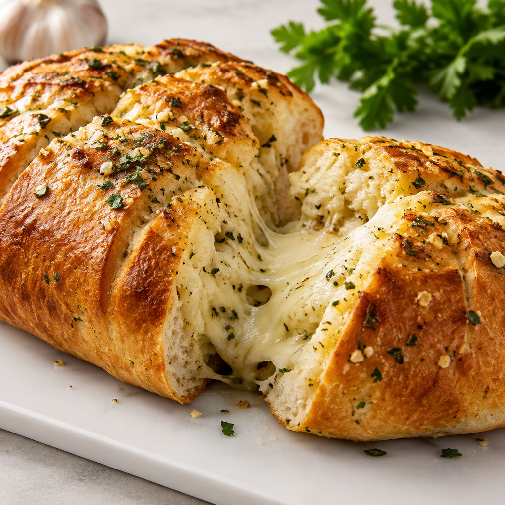 Stuffed garlic bread with cheesy filling