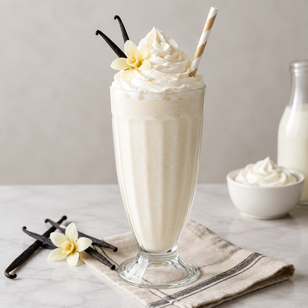 Creamy vanilla shake with whipped cream