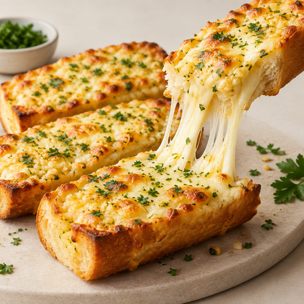 Golden cheesy garlic bread pieces