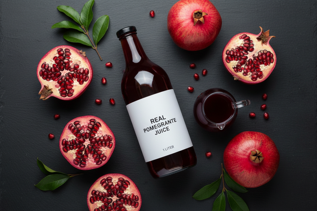 Real Pomegranate Juice 1Ltr - Lifestyle Flat Lay