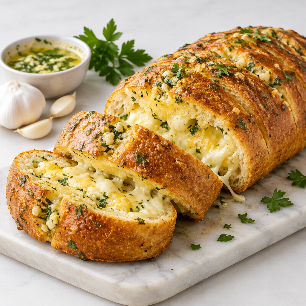 Golden stuffed garlic bread slices