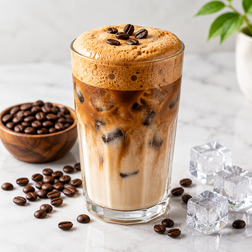 Frothy iced cold coffee