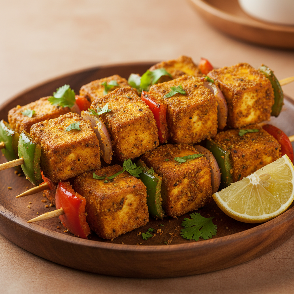 Close-up of smoky grilled Paneer Tikka Dry with dry tandoori masala