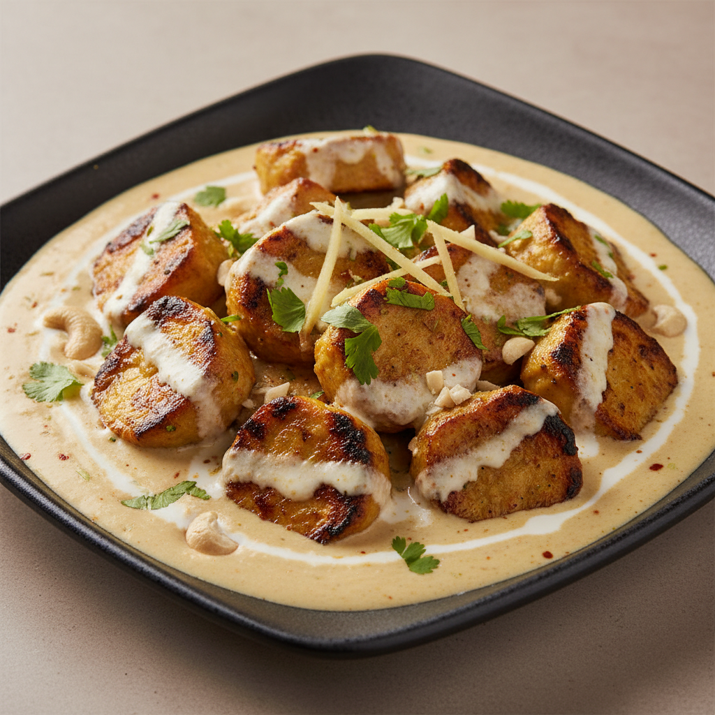 Korma Gravy Chaap in rich creamy korma gravy with coriander and ginger