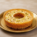 One kilogram Ghewar Mava on an elegant golden plate