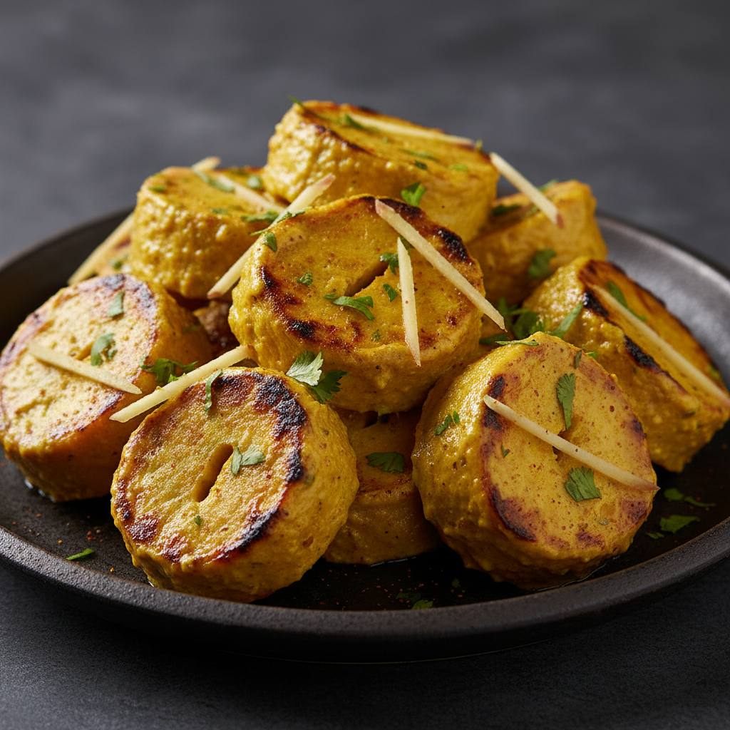 Professional catalog photo of creamy grilled Malai Chaap